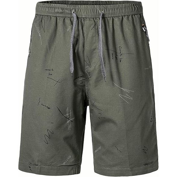 Men’s Cotton Drawstring Waist Casual Shorts with Zipper Pockets