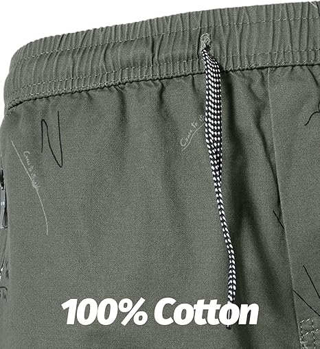 Men’s Cotton Drawstring Waist Casual Shorts with Zipper Pockets