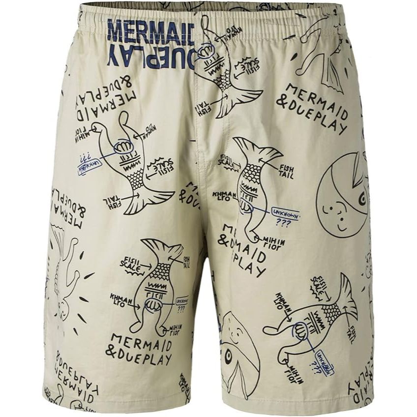Men’s Mermaid Print Hawaiian Cotton Casual Shorts