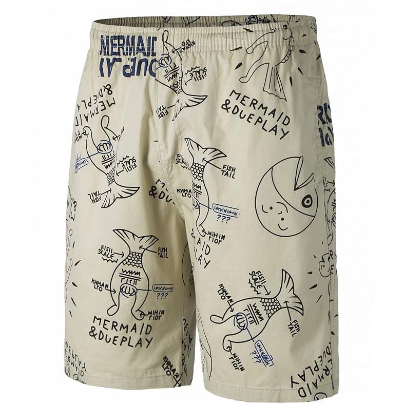 Men’s Mermaid Print Hawaiian Cotton Casual Shorts